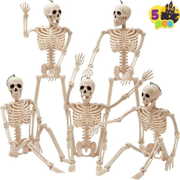 5 PCS Posable‎ Halloween 16 Inches Full Body Posable Joints Hanging Skeletons - Picture 1 of 7